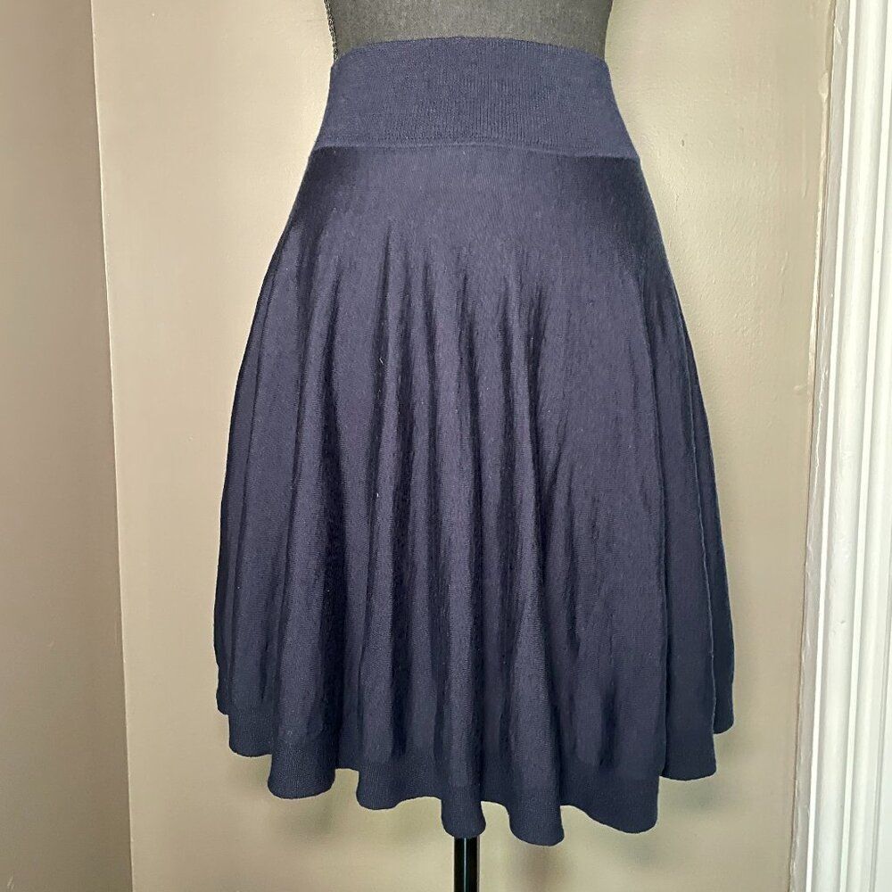 DKNY Vintage DKNY 100% Wool Navy Knit Circle Skirt Size S
